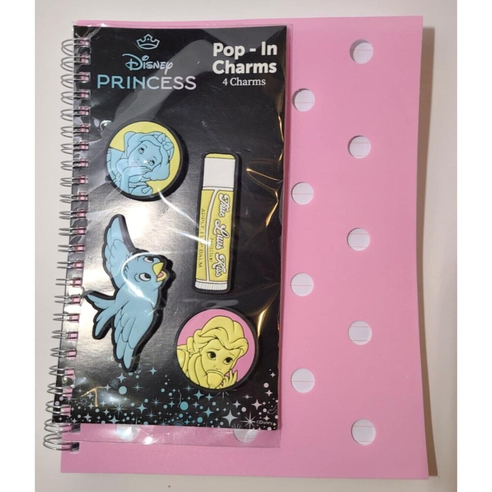 Disney Princess Light Pink Journal, 96 Lined Sheets, 6.5"W x 8.5"H, 4 Pop Charms
